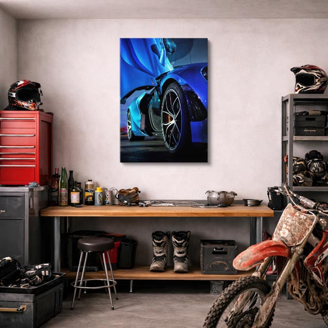 cuadro canvas vehículos auto azul teal detalle vertical
