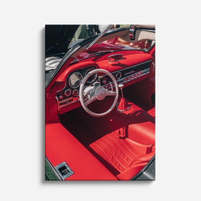 cuadro canvas vehículos interior rojo detalle cuero vertical