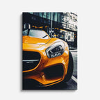 cuadro canvas vehículos mercedes naranja garaje vertical