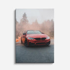 cuadro canvas vehículos bmw naranja niebla dramática vertical