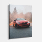 cuadro canvas vehículos bmw naranja niebla dramática vertical