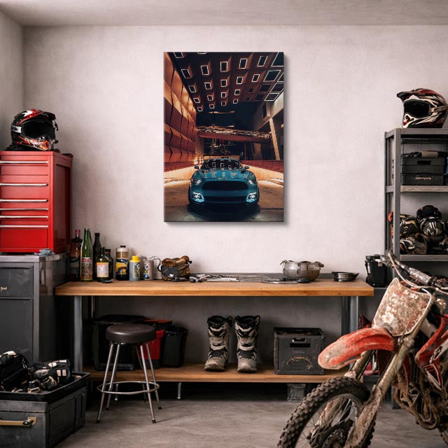 cuadro canvas vehículos auto teal fondo luces vertical