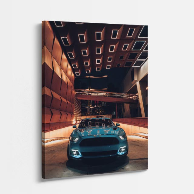 cuadro canvas vehículos auto teal fondo luces vertical