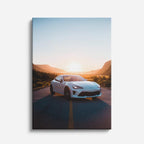 cuadro canvas vehículos auto blanco montaña atardecer vertical