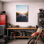 cuadro canvas vehículos auto blanco montaña atardecer vertical