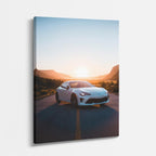 cuadro canvas vehículos auto blanco montaña atardecer vertical