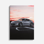 cuadro canvas vehículos porsche gris atardecer rosa vertical
