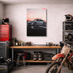 cuadro canvas vehículos porsche gris atardecer rosa vertical
