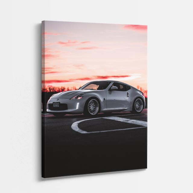 cuadro canvas vehículos porsche gris atardecer rosa vertical
