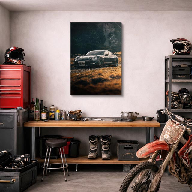cuadro canvas vehículos porsche gris fondo dramático vertical