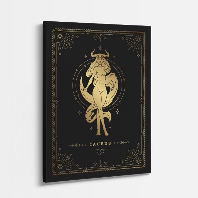 cuadro canvas astrología y zodiaco tauro dorado tierra firme vertical
