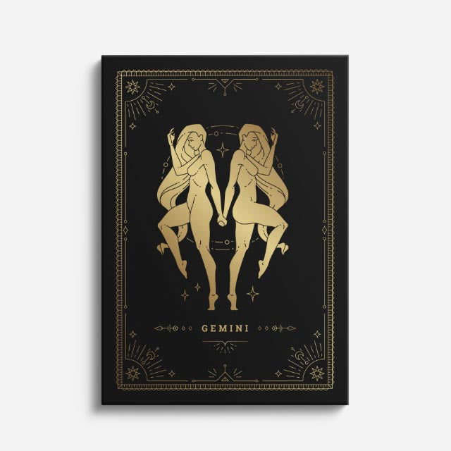 cuadro canvas astrología y zodiaco géminis dorado dualidad celestial vertical