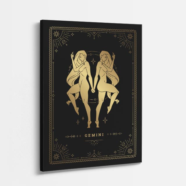 cuadro canvas astrología y zodiaco géminis dorado dualidad celestial vertical