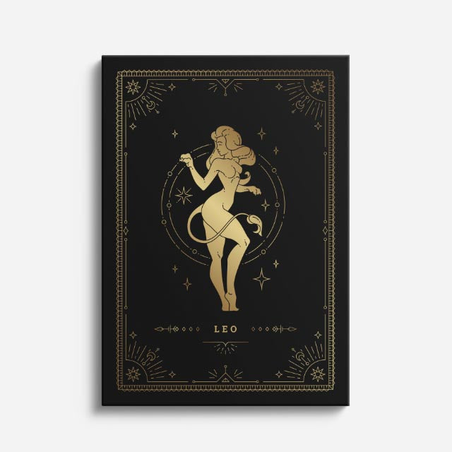 cuadro canvas astrología y zodiaco leo dorado corona del sol vertical