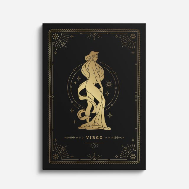 cuadro canvas astrología y zodiaco virgo dorado pureza estelar vertical