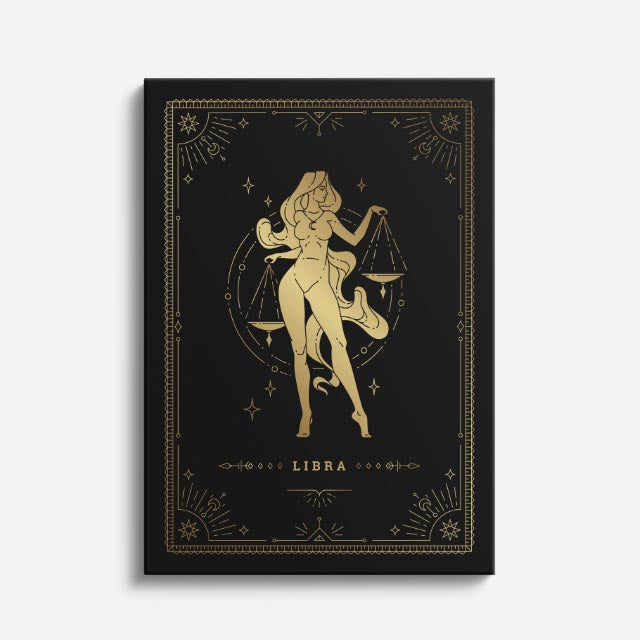 cuadro canvas astrología y zodiaco libra dorada equilibrio eterno vertical
