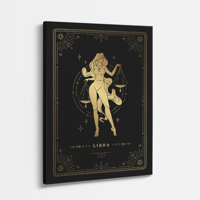 cuadro canvas astrología y zodiaco libra dorada equilibrio eterno vertical