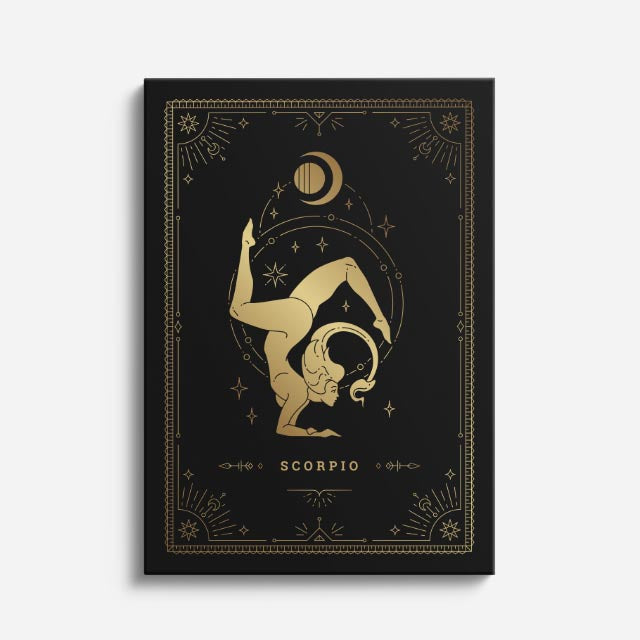 cuadro canvas astrología y zodiaco escorpio dorado misterio profundo vertical