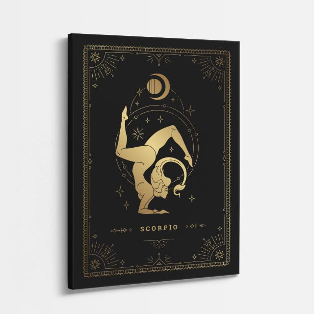 cuadro canvas astrología y zodiaco escorpio dorado misterio profundo vertical