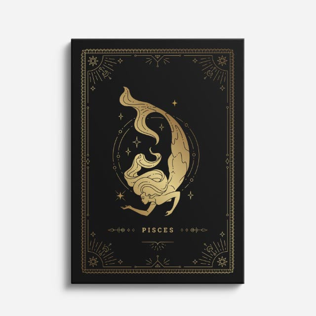 cuadro canvas astrología y zodiaco piscis dorado sueños del cosmos vertical