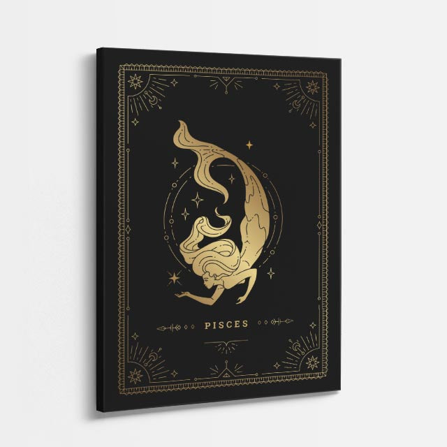 cuadro canvas astrología y zodiaco piscis dorado sueños del cosmos vertical