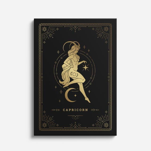 cuadro canvas astrología y zodiaco capricornio dorado cima sagrada vertical