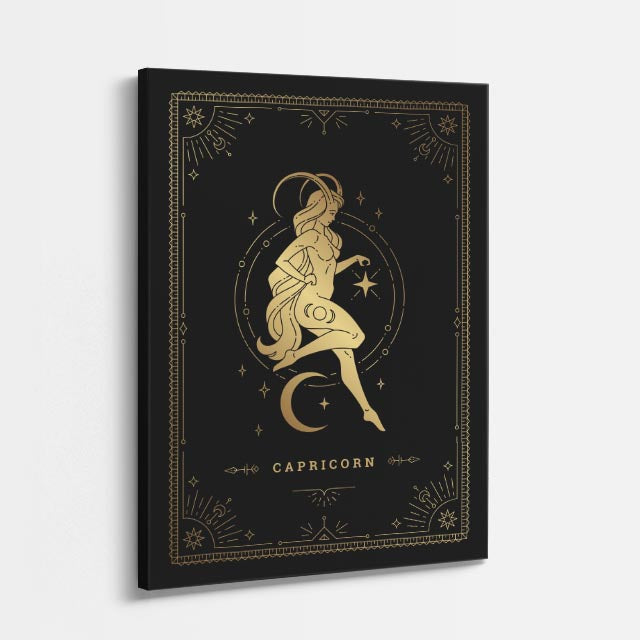 cuadro canvas astrología y zodiaco capricornio dorado cima sagrada vertical