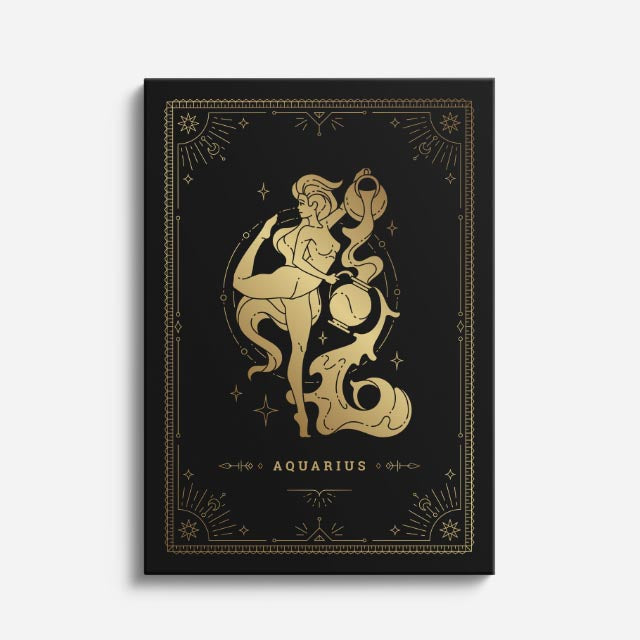 cuadro canvas astrología y zodiaco acuario dorado fuente del universo vertical