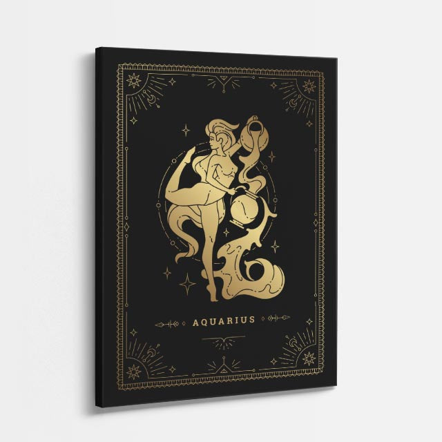 cuadro canvas astrología y zodiaco acuario dorado fuente del universo vertical