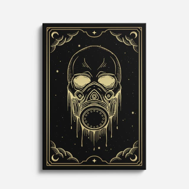 cuadro canvas astrología y zodiaco calavera mística máscara de gas vertical