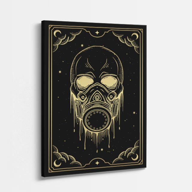 cuadro canvas astrología y zodiaco calavera mística máscara de gas vertical