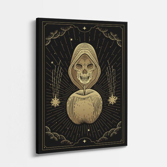 cuadro canvas astrología y zodiaco muerte dorada con manzana vertical