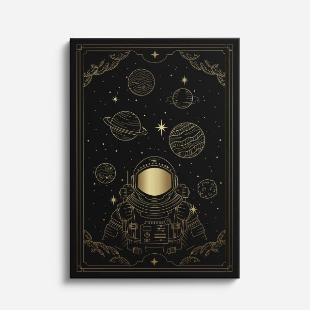 cuadro canvas astrología y zodiaco cosmos dorado sistema solar vertical
