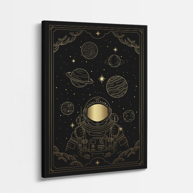 cuadro canvas astrología y zodiaco cosmos dorado sistema solar vertical
