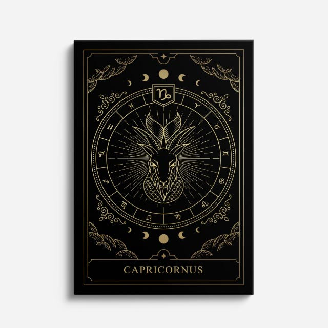 cuadro canvas astrología y zodiaco capricornio rueda zodiacal dorada vertical