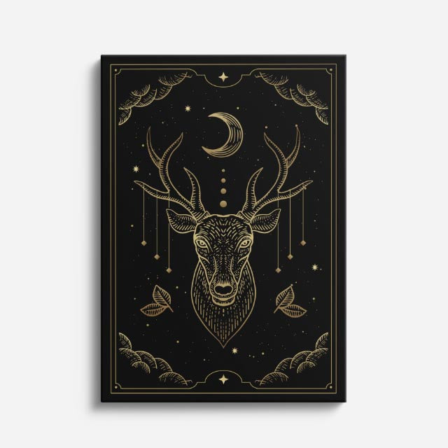 cuadro canvas astrología y zodiaco ciervo dorado luna y estrellas vertical