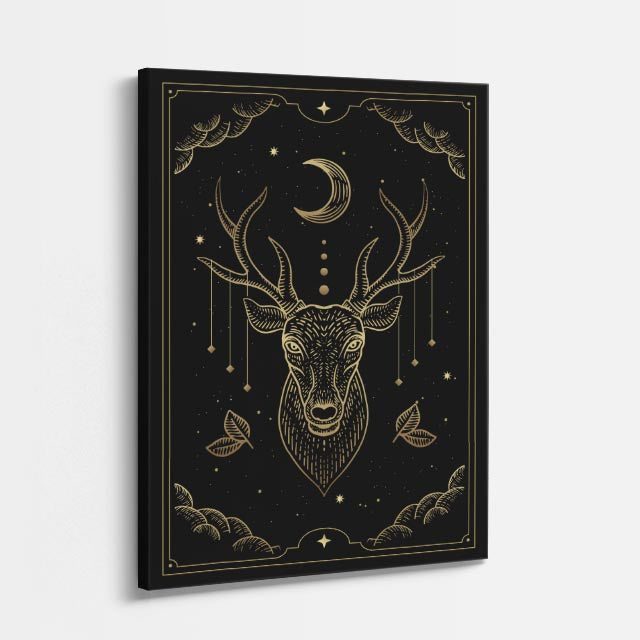 cuadro canvas astrología y zodiaco ciervo dorado luna y estrellas vertical