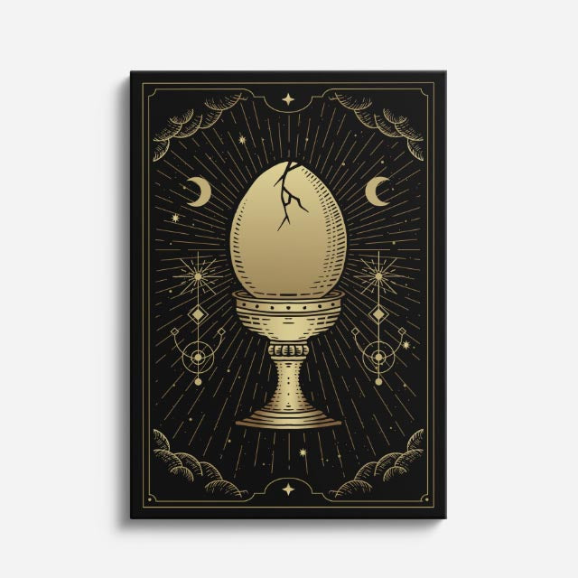 cuadro canvas astrología y zodiaco huevo cósmico dorado sagrado vertical