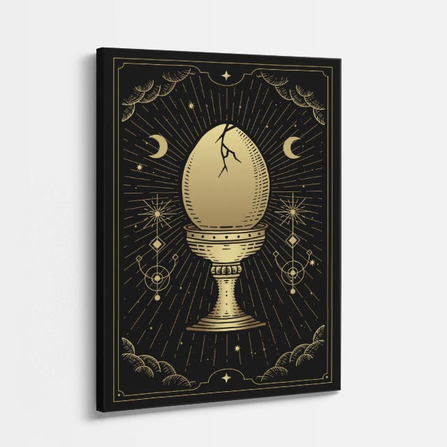 cuadro canvas astrología y zodiaco huevo cósmico dorado sagrado vertical
