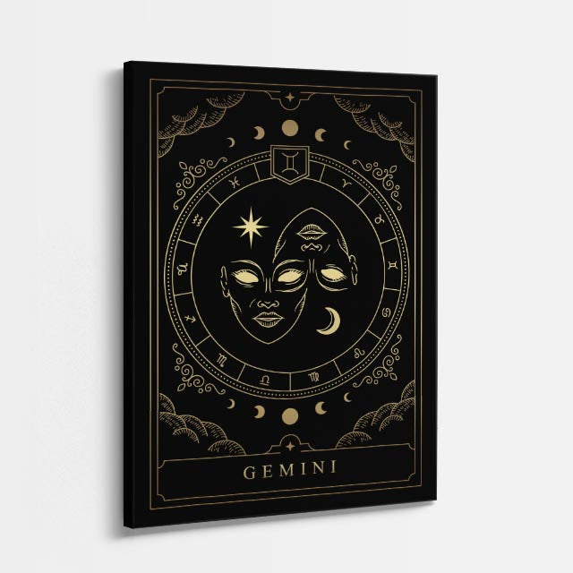 cuadro canvas astrología y zodiaco géminis rostro luna y signos vertical
