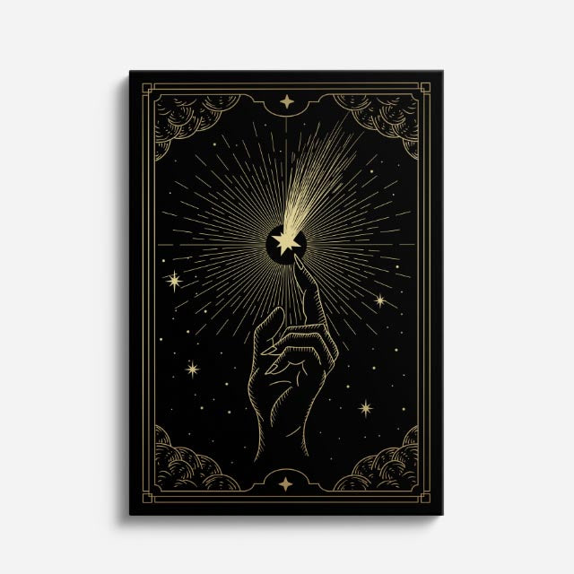 cuadro canvas astrología y zodiaco cometa dorado cielo nocturno vertical