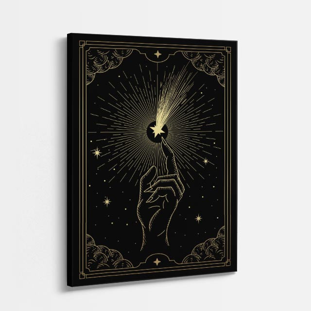 cuadro canvas astrología y zodiaco cometa dorado cielo nocturno vertical