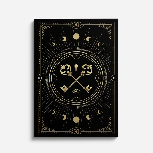 cuadro canvas astrología y zodiaco llaves cruzadas círculo lunar vertical