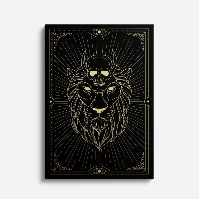 cuadro canvas astrología y zodiaco león cósmico cráneo sagrado vertical