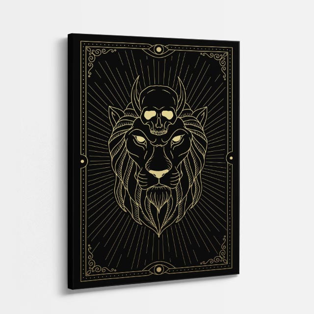 cuadro canvas astrología y zodiaco león cósmico cráneo sagrado vertical