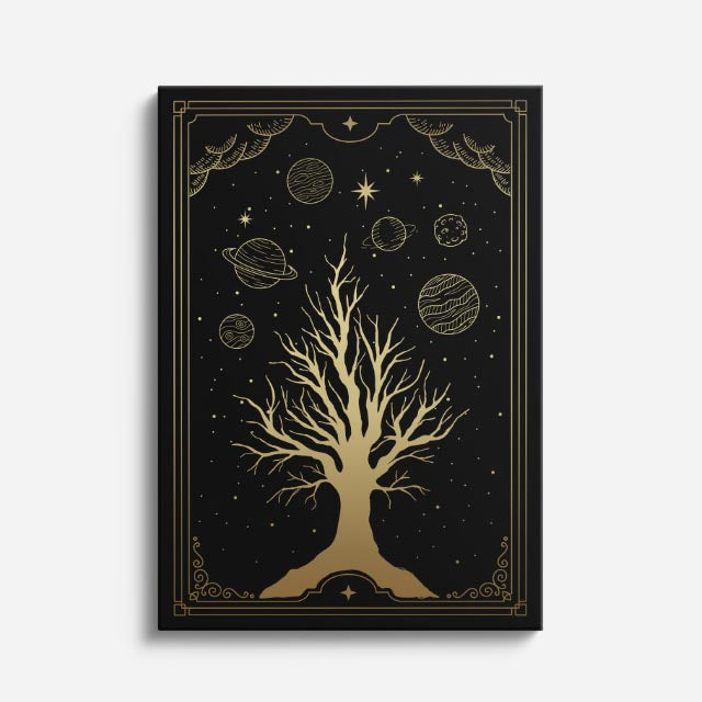 cuadro canvas astrología y zodiaco árbol de vida cosmos oscuro vertical