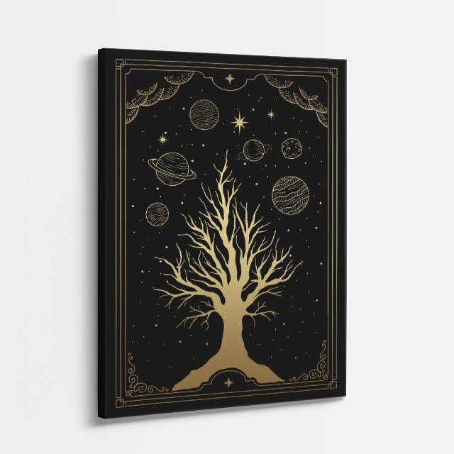 cuadro canvas astrología y zodiaco árbol de vida cosmos oscuro vertical