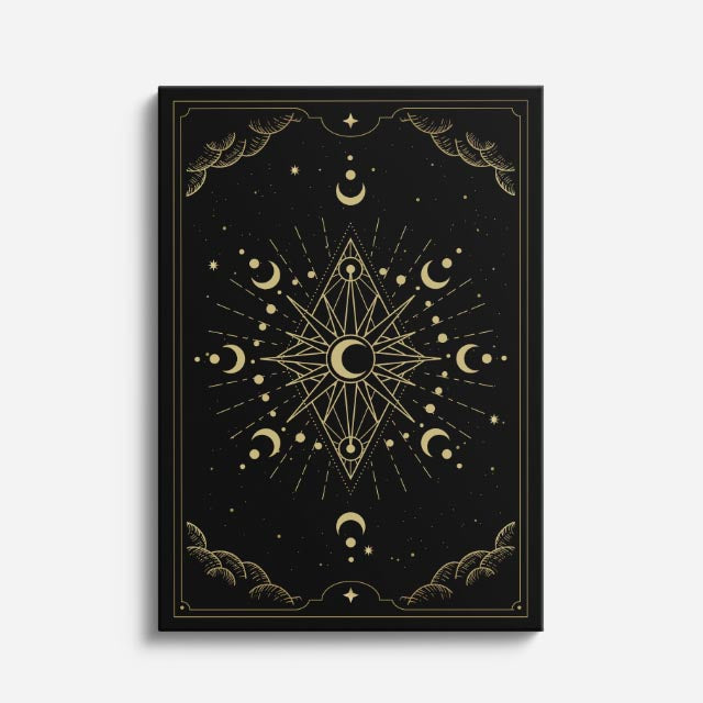 cuadro canvas astrología y zodiaco ojo celestial estrellas y lunas vertical