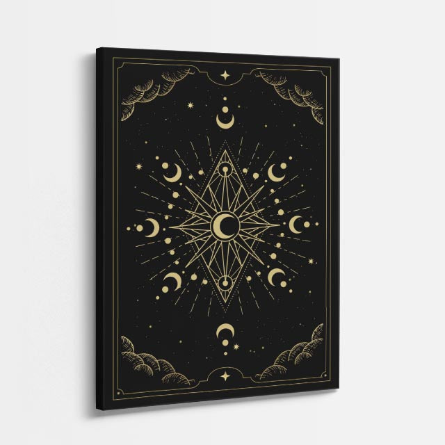 cuadro canvas astrología y zodiaco ojo celestial estrellas y lunas vertical