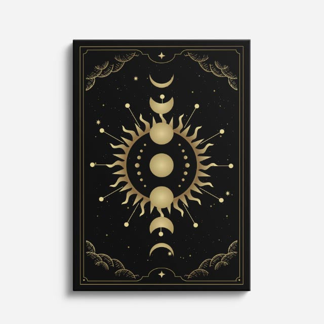 cuadro canvas astrología y zodiaco sol y luna ciclos eternos vertical